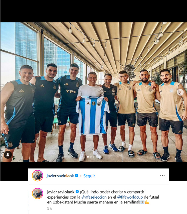 Javier Saviola visitó a la Selección Argentina en Taskent